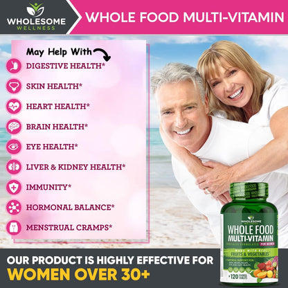 Wholesome Wellness Food Multivitamin for Women - Natural Multi Vitamins, Minerals, Organic Extracts + Dr. Formulated Raw Probiotics for Women 100 Billion CFUs with Prebiotics Bundle