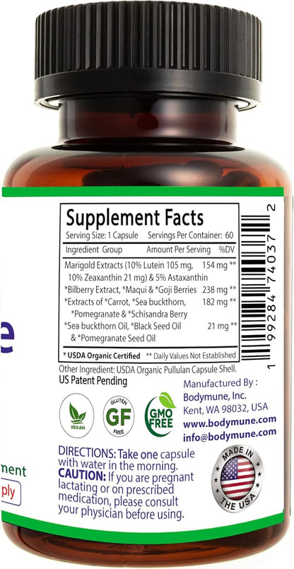 Bodymune EyeCare with Astaxanthin, Lutein & Zeaxanthin Advanced Eye Health Supplement – Supports Retina Health, Dry Eyes & Vision Clarity – 60 Capsules – Plant-Based & Non-GMO, Vegan, Gluten-Fre