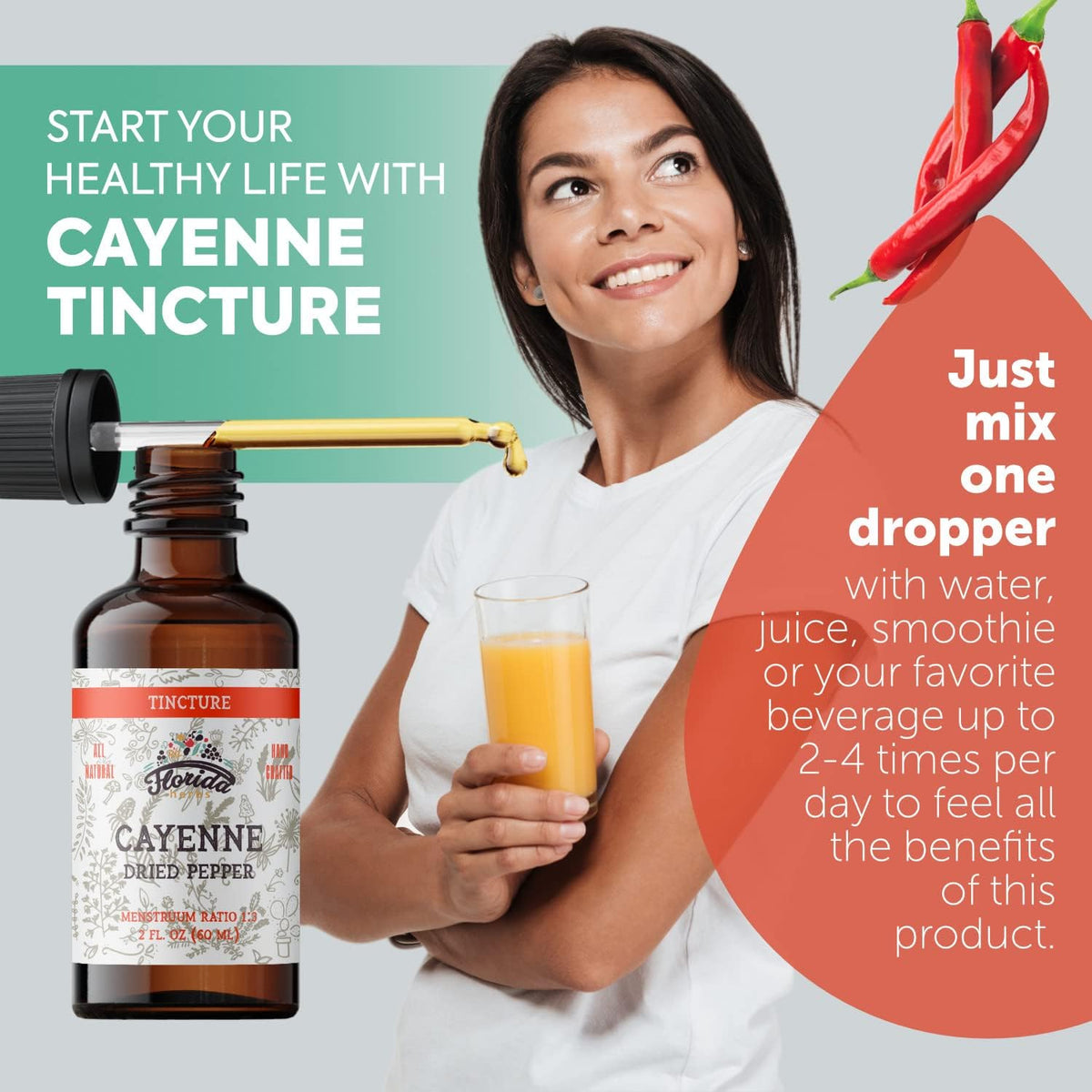 Cayenne Tincture Extract, Organic Cayenne (Capsicum annuum) Dried Pepper - Vegetable Glycerin - Non-GMO - 2 oz