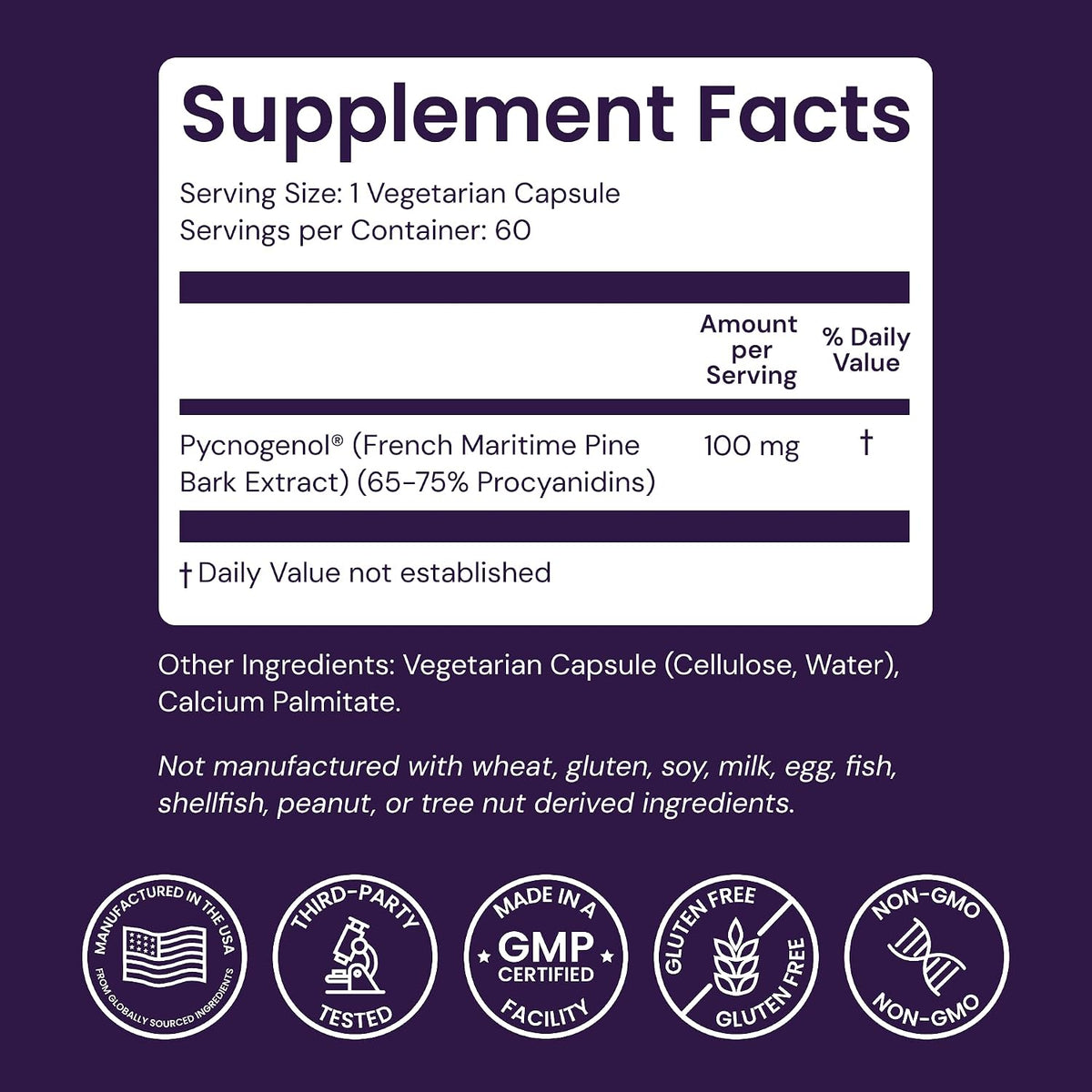 Healthy Origins Pycnogenol Pine Bark 100 mg, 60 Veggie Caps