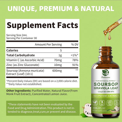 Lukaree Pure Soursop Graviola Leaves Extract - Immune Energy & Gut Support | Soursop Bitters Liquid Drop for Cell Support & Regeneration – Cold Extract with High Potency– Vegan | Gluten-Free | 2 Fl Oz