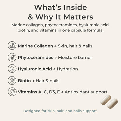 Zi-Collagen Marine Collagen Capsules for Skin, Hair & Nails Support – with Phytoceramides, Hyaluronic Acid, Biotin