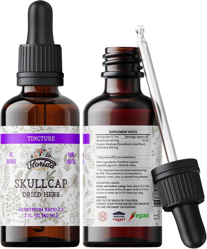 Skullcap Tincture, Organic Skullcap Extract, Skullcap Drops (Scutellaria lateriflora) Dried Herb 2 0z (60 ml)