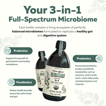 Flora Biome - Live Probiotic, Prebiotic, & Postbiotic – Organic Live-Culture – 10 Probiotic Strains, 18 Fermented Herbs - Complete Gut Health & Microbiome Optimizer (16 oz)