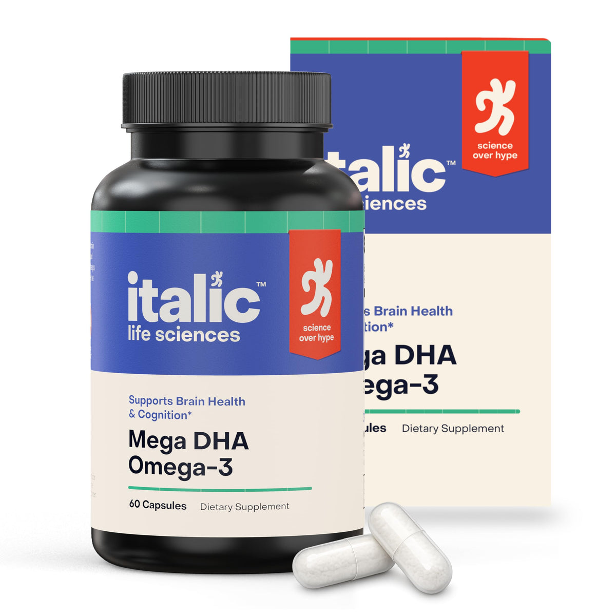 Italic LIfe Sciences Mega DHA Omega-3 1300mg – 800mg DHA, 500mg EPA – Brain Health Supplement for Memory, Focus & Mental Clarity – High Potency Fish Oil – Non-GMO, Third-Party Tested – 60 Capsules Italic Life Sciences buy supplements Au