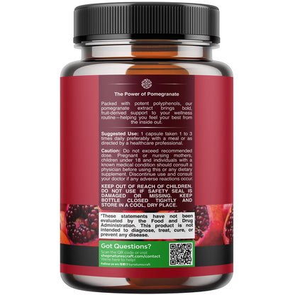 Advanced Pomegranate Extract Capsules - Powerful Antioxidant & Healthy Heart Support - Easy To Swallow Pomegranate Supplement - Superfood for Energy & Gut Health Support - Third Party Tested - 60 Ct
