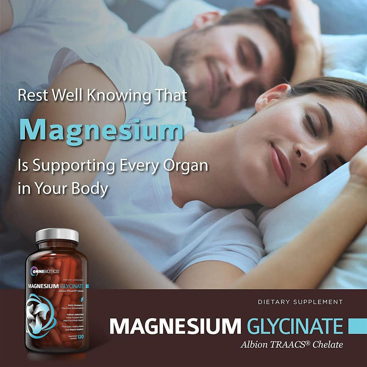 OmniBiotics Magnesium Glycinate Supplement – with 100% Pure Albion TRAACS Bisglycinate Chelate for Sleep, Muscle, Nerve & Heart Health – 120 Vegan Capsules (Pack of 2)