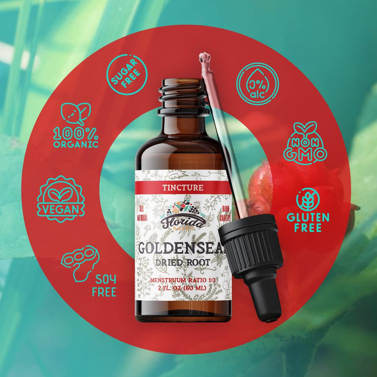 Goldenseal Tincture 2 oz – Organic Herbal Extract | Alcohol Free | Vegan Herbal Drops - Made in USA