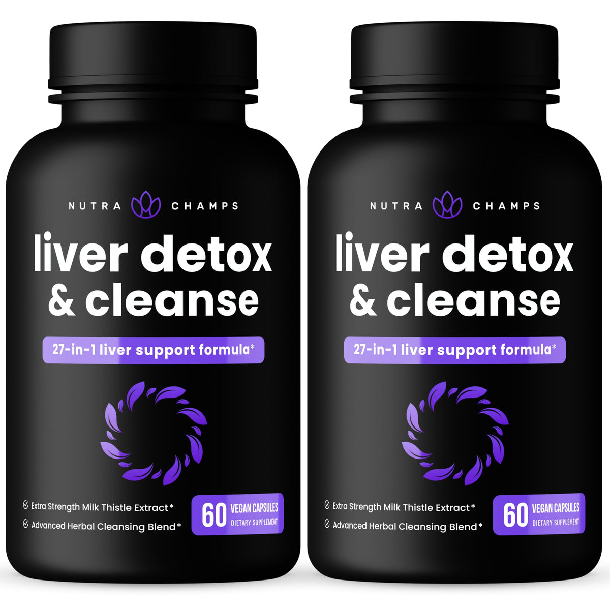 NutraChamps Liver Cleanse Detox & Repair Formula, 20+ Herbs: Milk Thistle Extract with Silymarin, Artichoke, Dandelion, Chicory Root Powder, Liver Support Pills Supplement, 60 Capsules