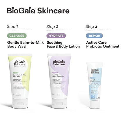 BioGaia Soothing Face & Body Lotion | Scandinavian Babies & Kids Skincare | Certified Microbiome-Friendly | Organic Oils & Omega Fatty Acids