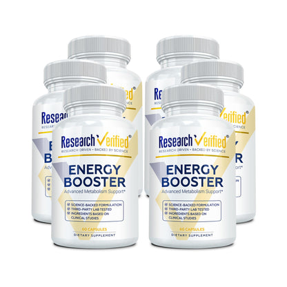 Research Verified Energy Booster - Natural Energy Support - 60 Capsules - Caffeine Free - B Vitamins and Adaptogens - 1 Month Supply