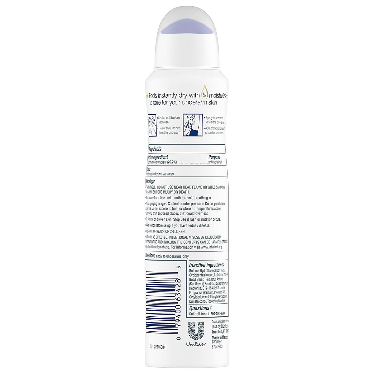 Dove Dry Spray Antiperspirant - Invisible - Sheer Fresh - Net Wt. 3.8 OZ (107 g) Per Can - Pack of 3 Cans