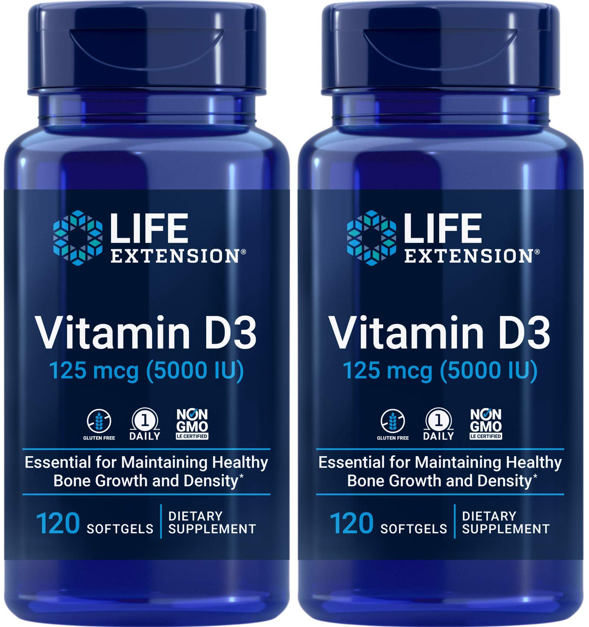 Life Extension Vitamin D3 5000 IU, 120 Softgels, 125mcg | 1 per day formula, Non-GMO and Gluten Free