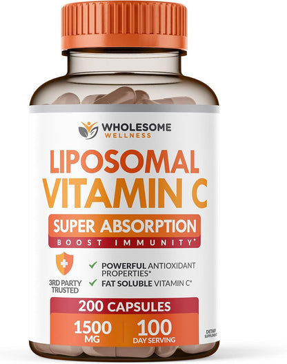 Wholesome Wellness Digestive Enzymes 1000MG Plus Prebiotics & Probiotics + Liposomal Vitamin C Capsules (200 Pills 1500mg Buffered) Bundle