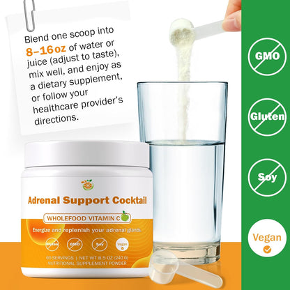 Adrenal Support Cocktail Powder, Adrenal Boost Drink Mix 8.5 oz | Whole Food Vitamin C + Potassium Bicarbonate & Sea Salt - Mix in 8-16 oz Water, Coconut Water or Beverage