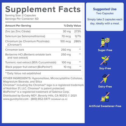 Gundry MD® Metabolic Advanced Nutrient Blend with Berberine, 60 Servings | Supports Healthy Metabolism, Energy Boosting, Sugar & Artificial Sweetener Free, with Zinc & Chromium, 2 Capsules Daily