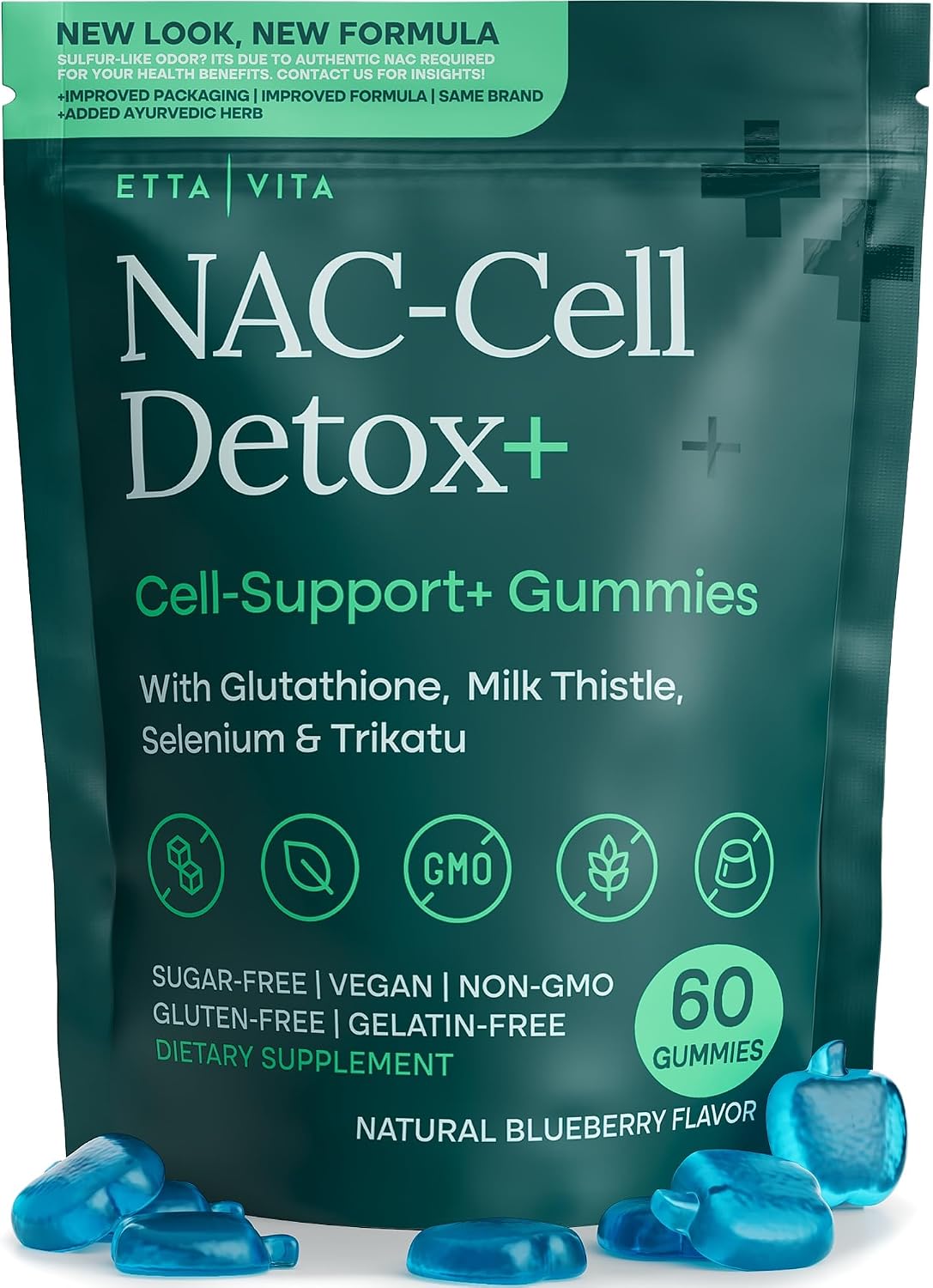 Sugar-Free NAC Gummies for Kids and Adults with Glutathione & Milk Thistle | N Acetyl Cysteine 400mg for antioxidant & immune support, sugar free, vegan, non-GMO, gluten free, blueberry flavor, USA