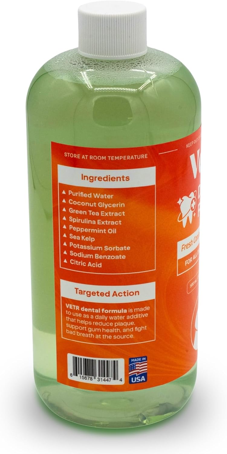 Vetr Dental Formula for Dogs - Peppermint Flavored Oral Care Liquid Additive with Enzymes for Breath and Teeth Support - Vet-Formulated in USA (16 oz)