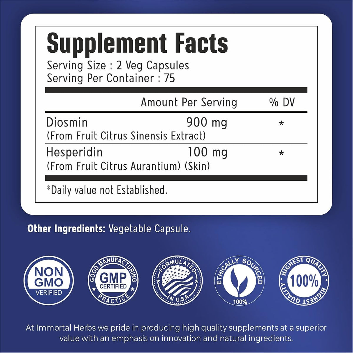 Diosmin Hesperidin 1000mg Complex, 150 Capsules, Citrus Bioflavonoids Rich Fruit Extract, 100% Vegetarian, Non-GMO & Gluten Free Diosmin Supplement with Max Strength