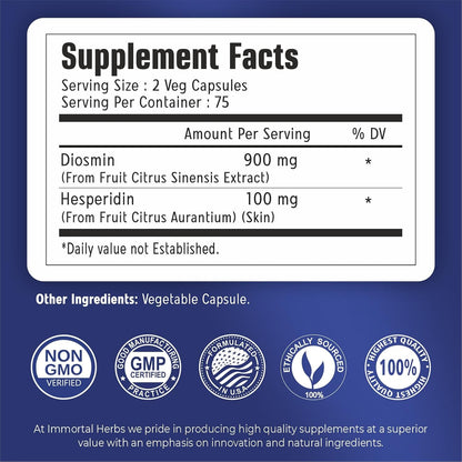 Diosmin Hesperidin 1000mg Complex, 150 Capsules, Citrus Bioflavonoids Rich Fruit Extract, 100% Vegetarian, Non-GMO & Gluten Free Diosmin Supplement with Max Strength