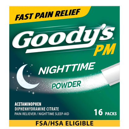 Goody's Nighttime Powder, Pain Reliever & Sleep Aid with Acetaminophen & Diphenhydramine Citrate, Caffeine Free, 16 Count Goody'sBuy Supplements Australia