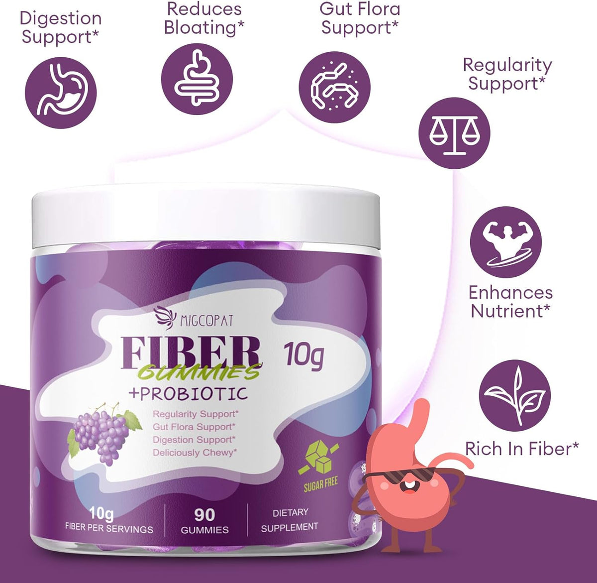 Migcopat (Grape, Apple, Orange) Fiber Gummies+Grape Gummies