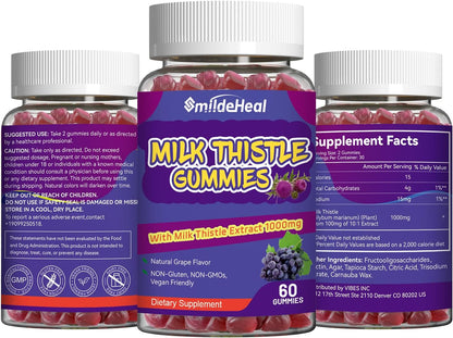 Milk Thistle Gummies 1000mg, Liver Detox, Antioxidant Support,60 Count | Milk Thistle Gummies, Milk Thistle Extract 1000mg, Liver Detox, Antioxidant Support, Milk Thistle Supplement, 60 Count