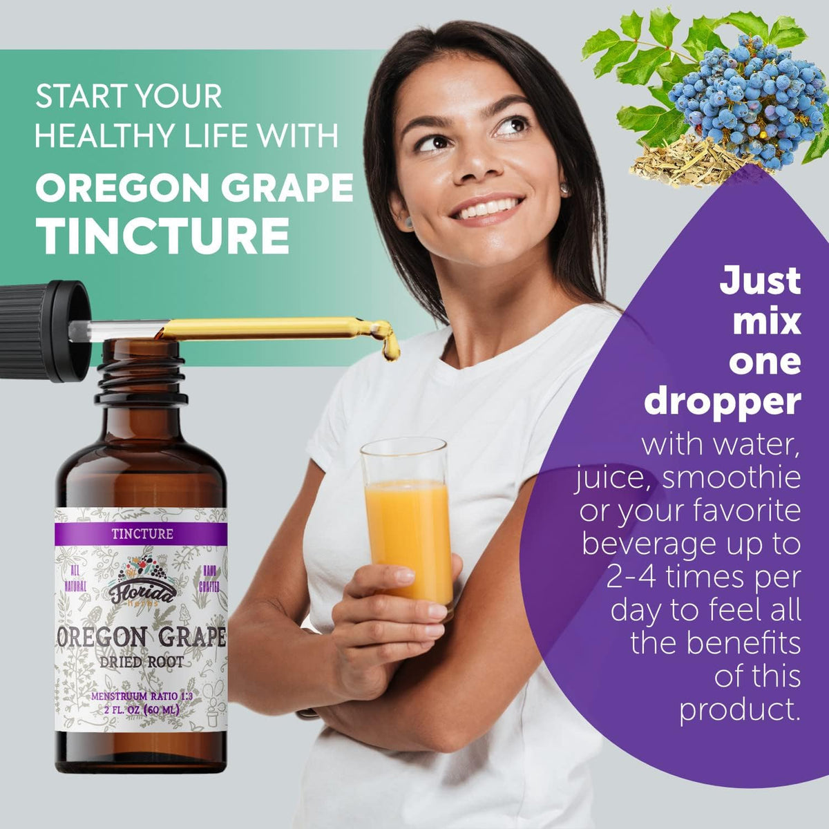 Oregon Grape Tincture, Organic Oregon Grape Extract (Mahonia aquifolium) - Non-GMO in Cold-Pressed Organic Vegetable Glycerin 2 oz
