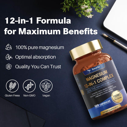 Totaria Magnesium Complex 700mg 12 in 1 Magnesium Supplement with Glycinate Citrate Malate Oxide Taurate Aspartate Orotate Magnesium Relaxation,Muscle,Heart Support, Vegan 120 Capsules Totaria buy supplements Au