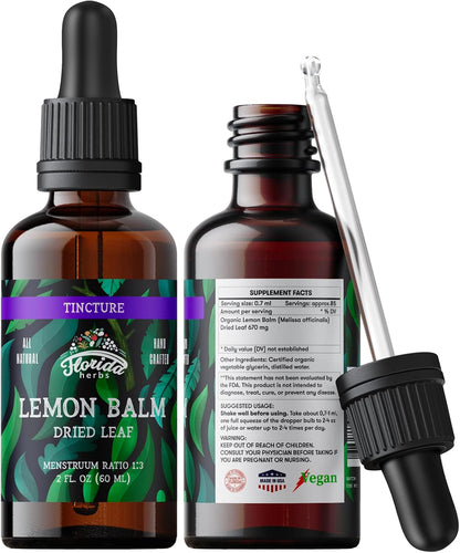 Lemon Balm Tincture 2 oz – Organic Herbal Extract | Alcohol Free | Vegan Herbal Drops