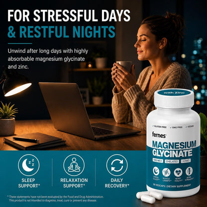 Magnesium Glycinate with Zinc - 275mg Elemental Magnesium + 8mg Zinc for Active Adults, Athletes & Anyone Under Stress Who Need Better Sleep, Muscle Recovery and Immune Support, 90 Capsules