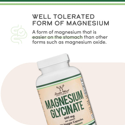 Magnesium Glycinate 400mg | 180 Capsules | Sleep, Muscle, & Heart Support | Vegan, Third Party Tested, Gluten Free, Non-GMO, by Double Wood Supplements Double Wood Supplements buy supplements Au