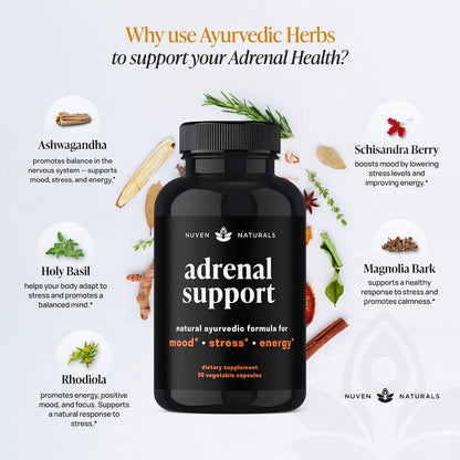Adrenal Support & Cortisol Manager Supplement - Ashwagandha, 90 Capsules | Adrenal Support Supplements with Ashwagandha Extract, Rhodiola Rosea, Holy Basil, Support Stress Response, Mood, & Energy*
