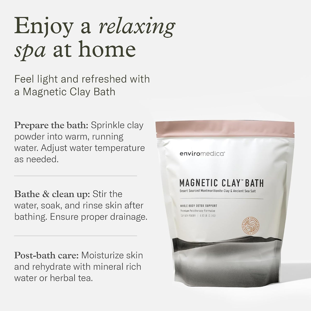 Magnetic Bentonite Clay Bath Soak, Detox & Cleanse, 500g | Sodium & calcium bentonite with Himalayan salt. Use as body soak, foot soak, or face clay mask. Rejuvenating & cleansing.