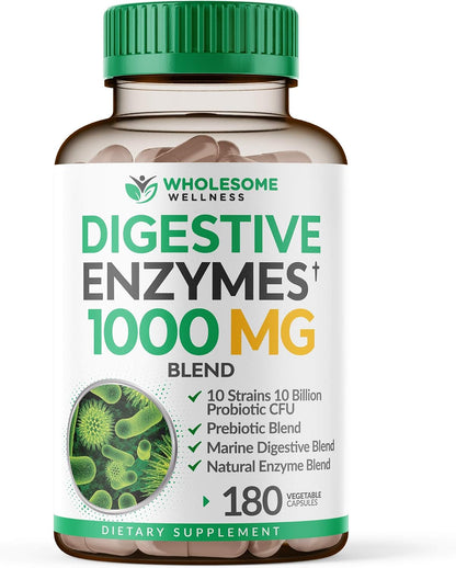 Wholesome Wellness Digestive Enzymes 1000MG Plus Prebiotics & Probiotics Supplement + Multi Collagen Protein Powder Hydrolyzed (Type I II III V X) Bundle