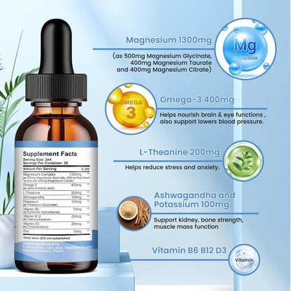2 Pack Magnesium Liquid Drops Sugar-Free Pineapple & Strawberry Flavor