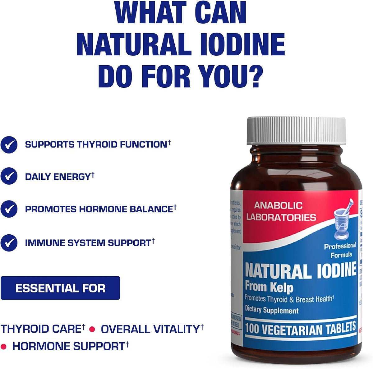 Sea Kelp Iodine Supplement - Clinical Grade Enhanced Iodine Supplement for Women and Men for Energy Metabolism and Thyroid Support - High Absorption Vegetarian Non-GMO Small Tablets (100 Servings)