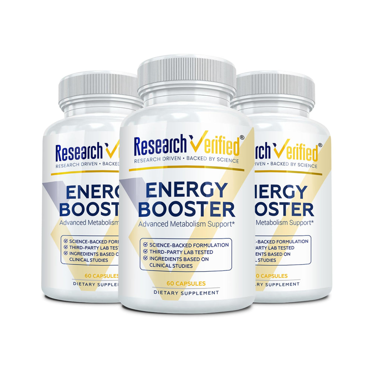 Research Verified Energy Booster - Natural Energy Support - 60 Capsules - Caffeine Free - B Vitamins and Adaptogens - 1 Month Supply