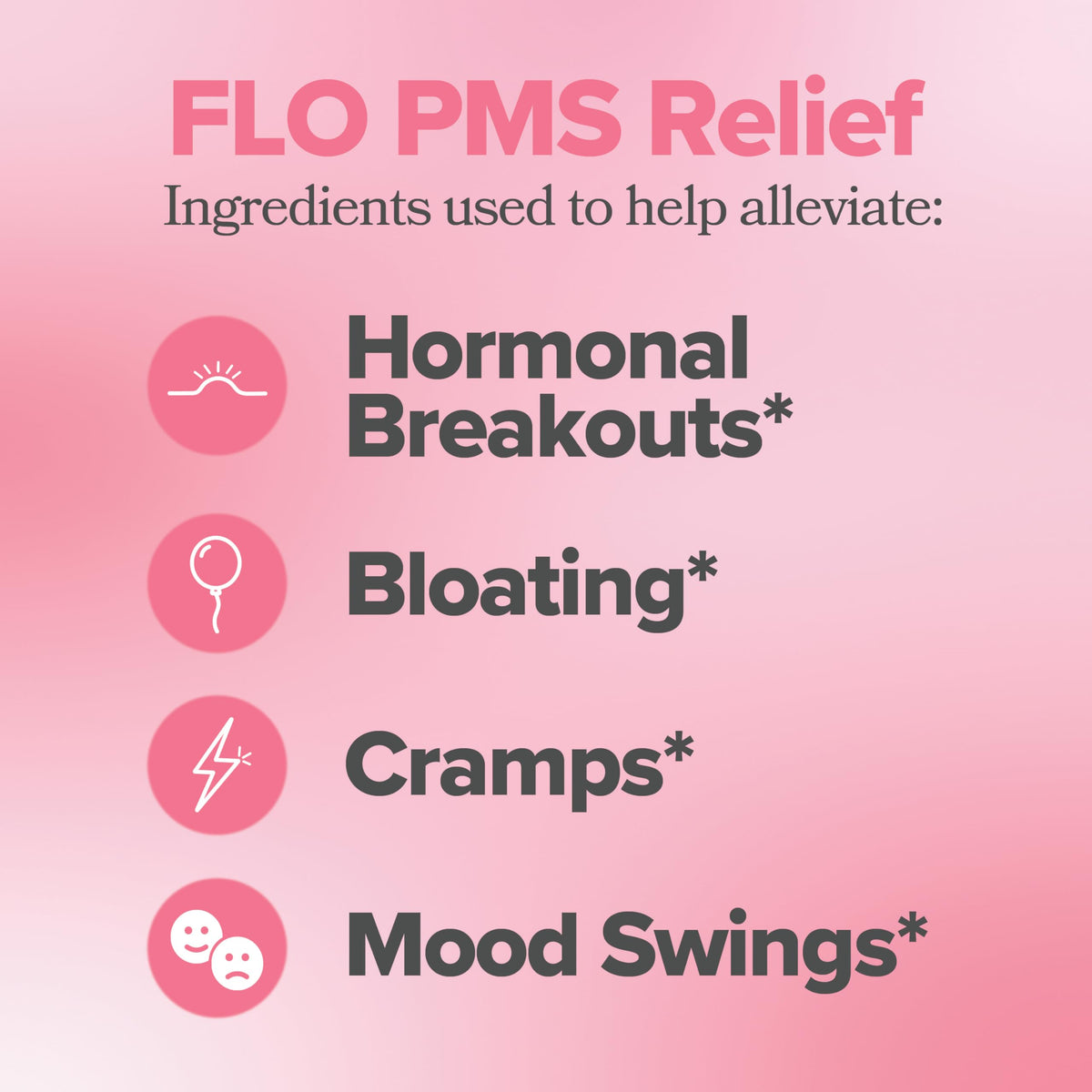 FLO PMS for Hormonal Breakouts, Bloating, Cramps, & Mood – 30-Day Supply