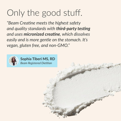 BEAM Creatine Monohydrate Powder – 5g Micronized Creatine Monohydrate, Third Party Tested Creatine for Women & Men, Muscle Strength, Growth, Recovery & Cognitive Support, Unflavored, 30 Servings