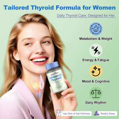 Thyroid Support Supplement for Women 120 Capsules - Smart-Release Micro-Beads with ThyroSynth™ & GutThyro™ - Advanced Thyroid Complex, Ashwagandha, Marine Collagen & 20B CFU Probiotics - 1 Bottle