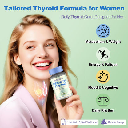 Thyroid Support Supplement for Women 120 Capsules - Smart-Release Micro-Beads with ThyroSynth™ & GutThyro™ - Advanced Thyroid Complex, Ashwagandha, Marine Collagen & 20B CFU Probiotics - 1 Bottle