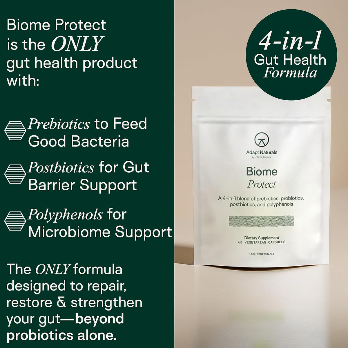 Adapt Naturals Gut & Immune Health Bundle – Biome Protect 4-in-1 Prebiotics, Probiotics, Postbiotics Supplement & Bio-Avail Multivitamin for Men & Women – 30-Day Supply