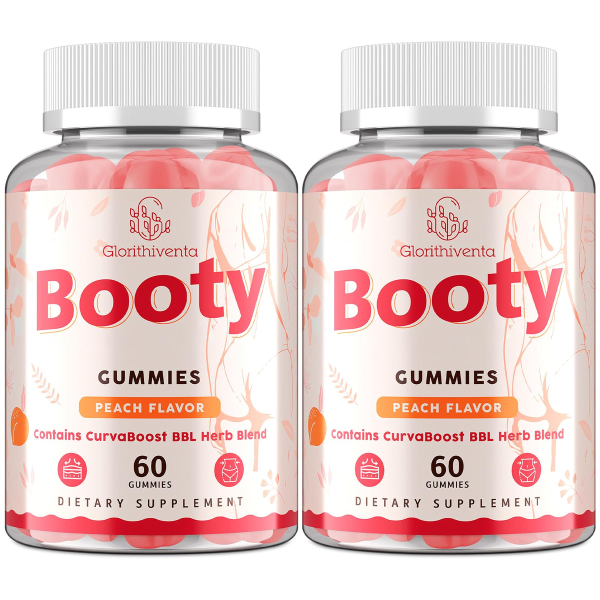 Booty Gummies for Women, BBL Gummies Contains CurvaBoost BBL Herb Blend & Creatine Monohydrate for Booty, Curves & Energy, Zero Sugar, Vegan, Peach Flavor - 60 Counts