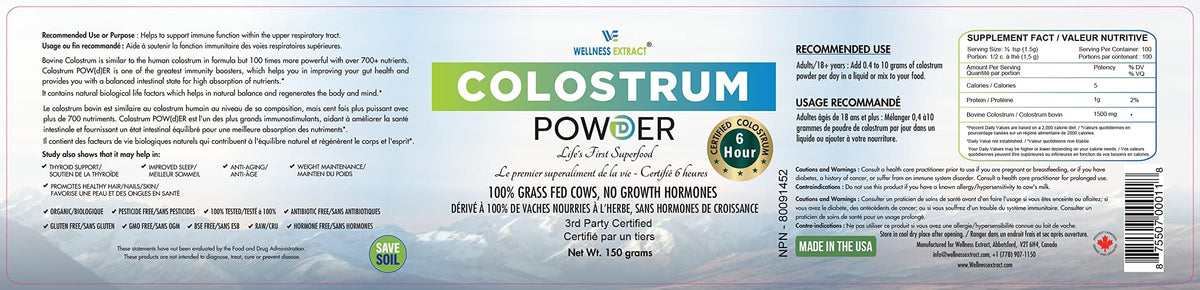 WELLNESS EXTRACT Bovine Colostrum Powder Rich in Protein & Lactoferrin- The True Certified Supplement for Immune Support, Gut Health, Muscle Growth - 150g WELLNESS EXTRACTBuy Supplements Australia