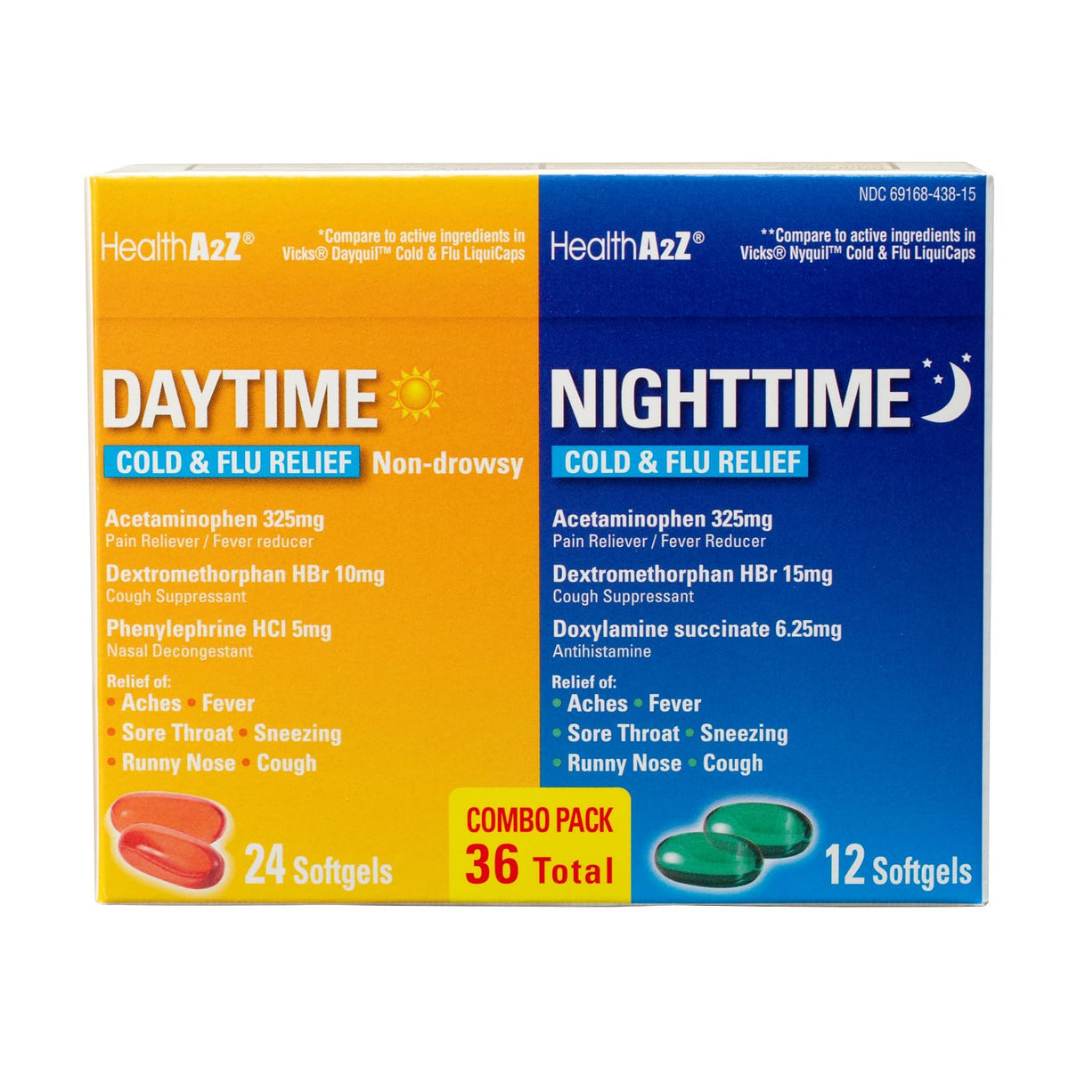 HealthA2Z® Daytime and Nighttime | Cold & Flu Medicine | Powerful Multi-Symptom Relief (24 Daytime & 12 Nighttime Softgels) (Combo (36 Count Pack of 1)) HealthA2Z buy supplements Au