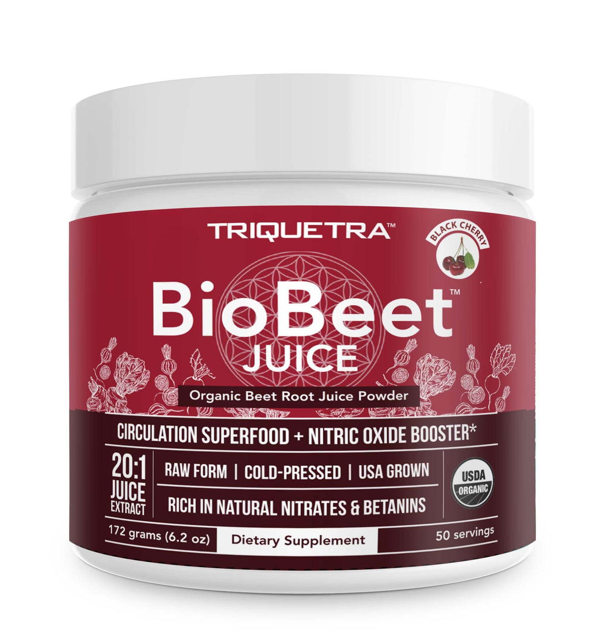 BioBeet® Max Strength Beet Root Juice Powder – 20:1 Concentrate, Each Serving Derived from 60,000 mg Organic Beetroot - Cold-Pressed, USA Grown – Nitric Oxide, Circulation Support – 50 Servings