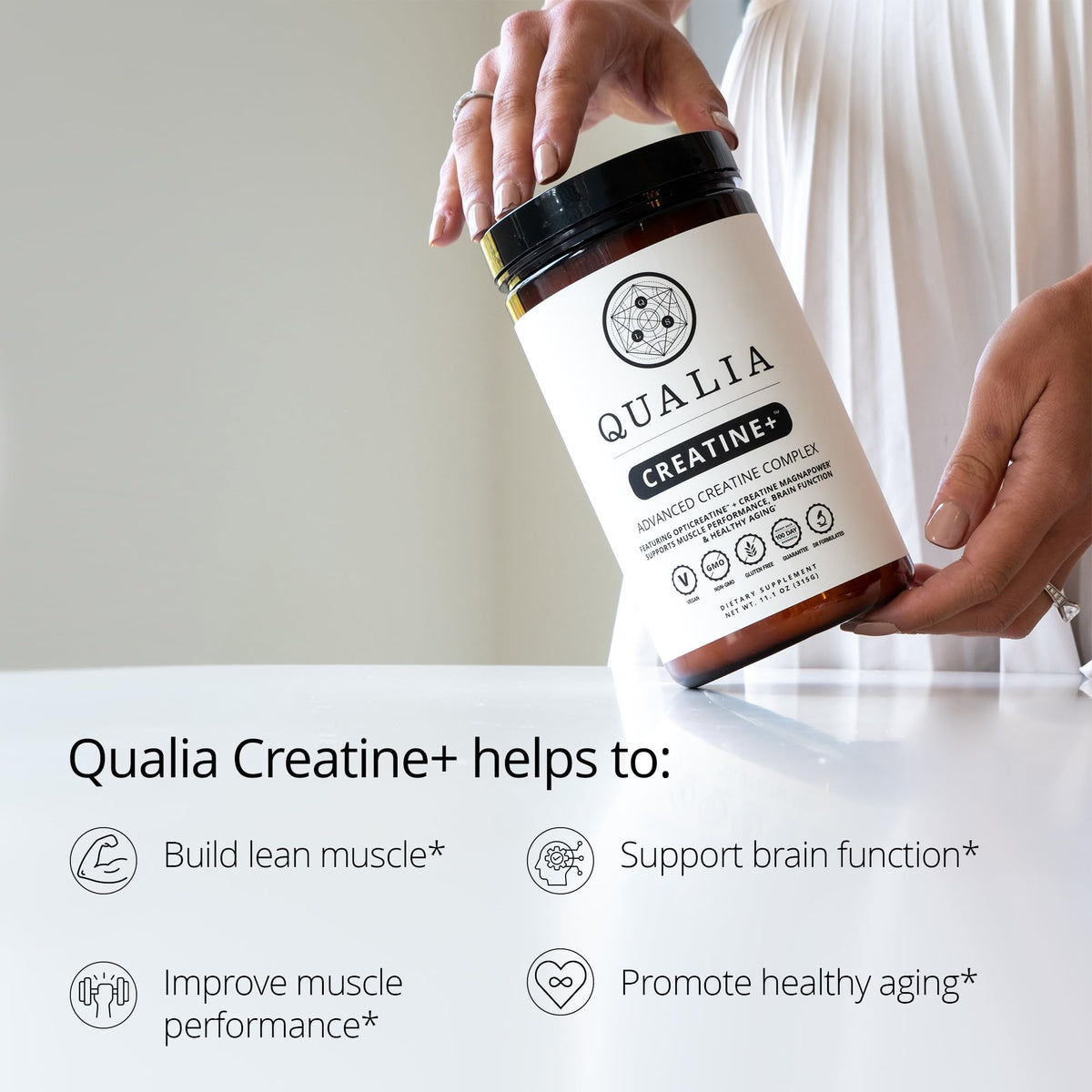 Qualia Creatine | Advanced Creatine Complex | 2 Sources + Magnesium | Optimized Absorption | Muscle Performance, Brain Function, & Healthy Aging (30 Servings)