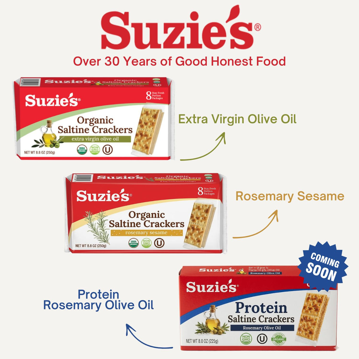 Suzie's Organic Premium Saltines Salt & Extra Virgin Olive Oil - 8.8 oz - 2 pc