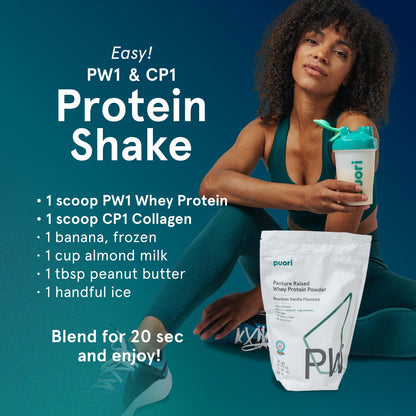 Puori Whey Protein Powder, Bourbon Vanilla - PW1 Pasture-Raised, Grass-Fed Whey Protein Powder Drink Mix containing BCAA Amino Acids - Post-Workout Supplement for Muscle Gain & Recovery - 30 Servings